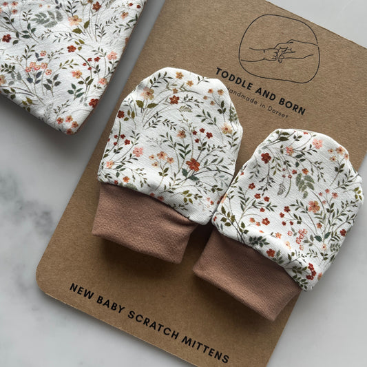 New Baby Scratch Mittens - Floral